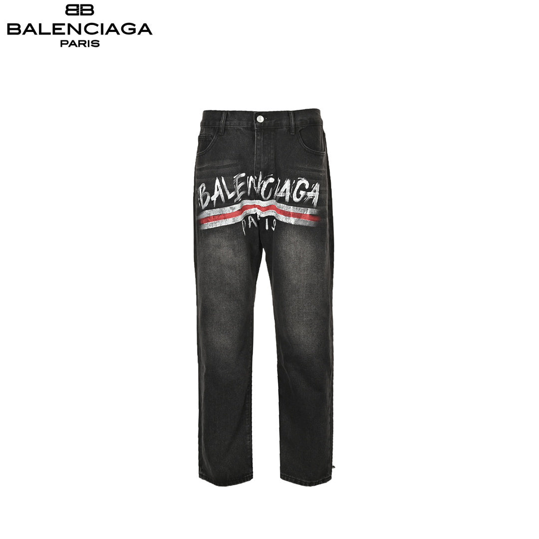Balenciaga Logo Print Wide-Leg Jeans