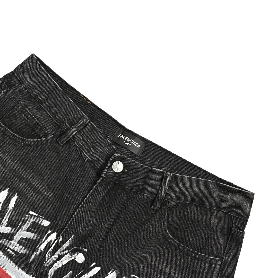 Balenciaga Logo Print Wide-Leg Jeans