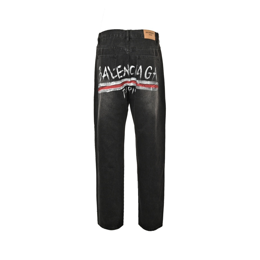 Balenciaga Logo Print Wide-Leg Jeans