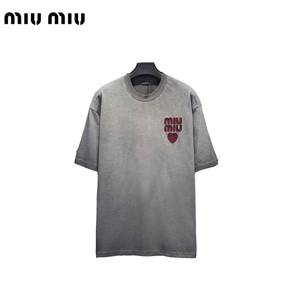 Miu Miu Logo Embroidered Cotton T-Shirt